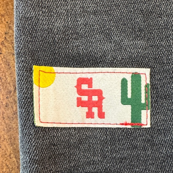 Men's Black Jean Shorts with Embroidered Text - Picture 7 of 8